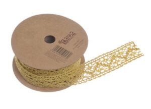 YB-PL1501_Wstazka koronkowa 2cm x 10m_200pcs_yellow Mežģīņu lenta 2 cm, 10 m / 100-54