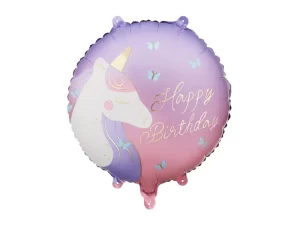 Folijas balons Happy Birthday with unicorn, 35x35 cm,/ 111-672