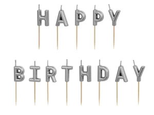Jubilejas svecītes - Happy Birthday, sudraba / 130-140
