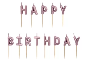 Jubilejas svecītes - Happy Birthday, rozā zelta / 130-141