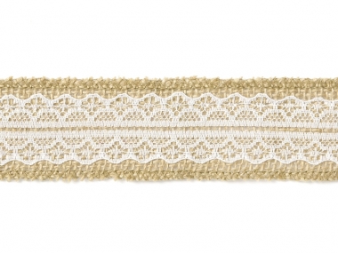 Džutas auduma lenta ar mežģīni 100-574 / 4 cm