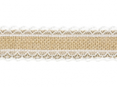 Džutas auduma lenta ar mežģīni 100-573 / 4 cm